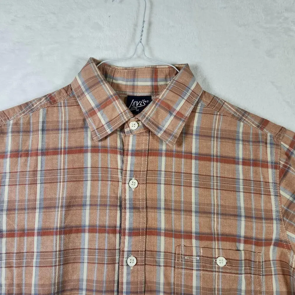 Vtg‎ Levi's M Brown Plaid Button Down Shirt Distressed Stains & Rips 22x29